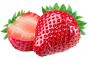Strawberry and half of strawberry on white background. Clipping, a Food & Drink Photo by Volff