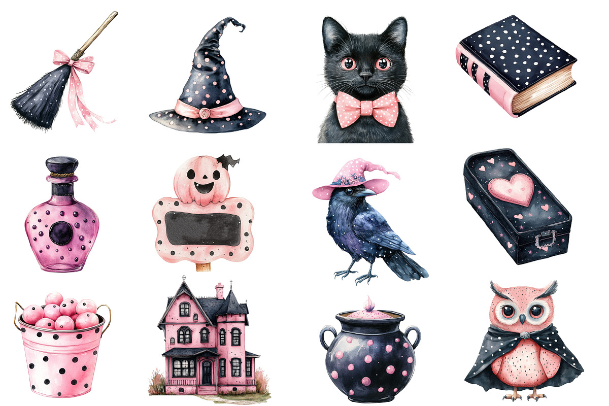 Black Pink Halloween Clipart, an Illustration by Designworld (Photo 2 of 5)