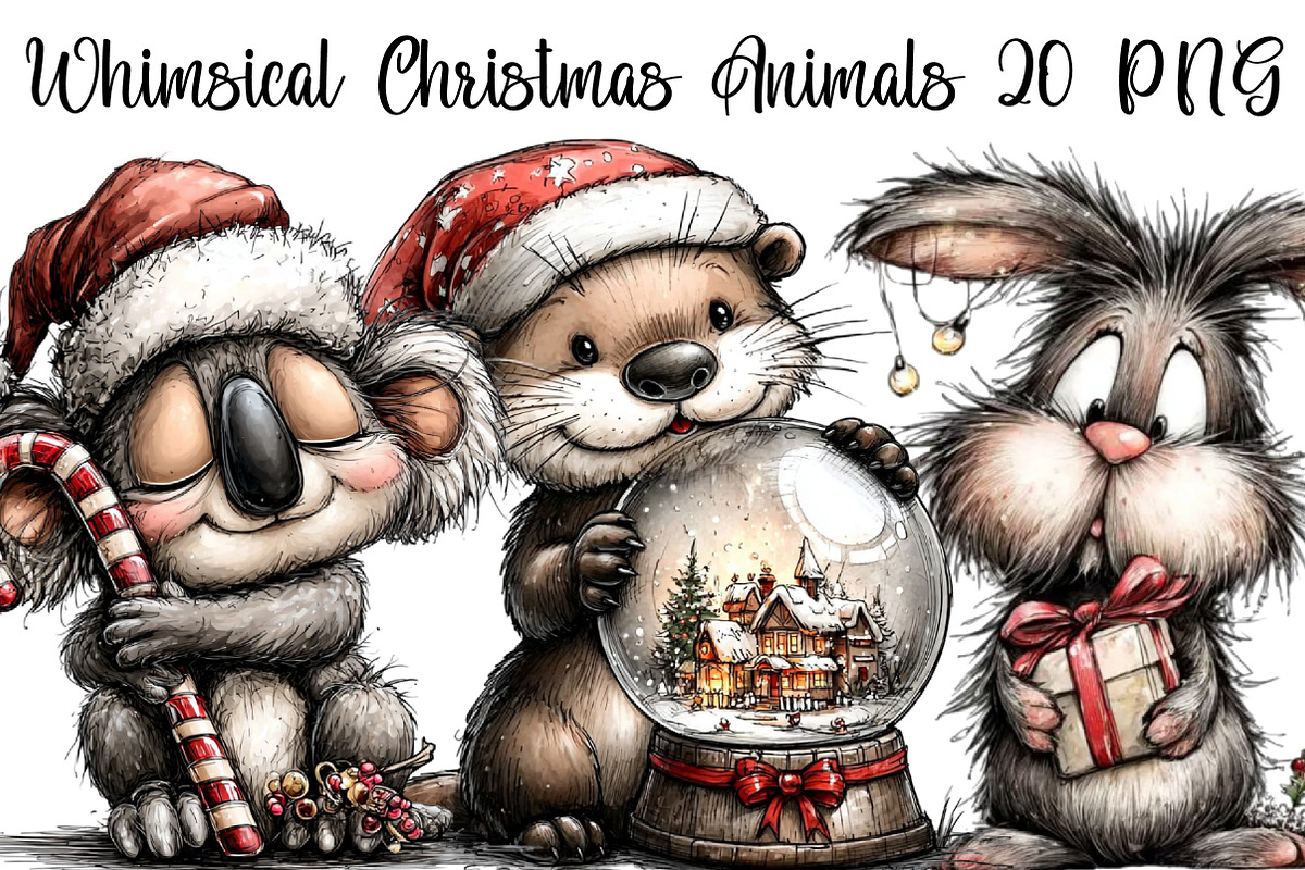 Whimsical Christmas Animals Clipart, an Illustration by DreamArtGraphic (Photo 1 of 4)