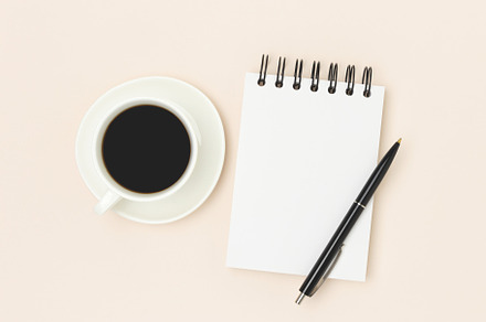 Cup of black coffee and notepad., a Business Photo by rorygez fresh
