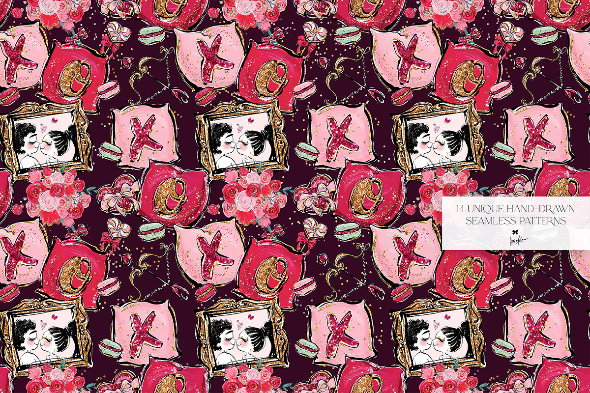 Valentine Doodles Seamless Patterns, a Pattern Graphic by KaramfilaS (Photo 3 of 18)