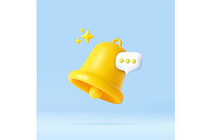3D Bell notification with speech, an Object Illustration by ModVector