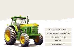 Watercolor Tractor Clipart Bundle