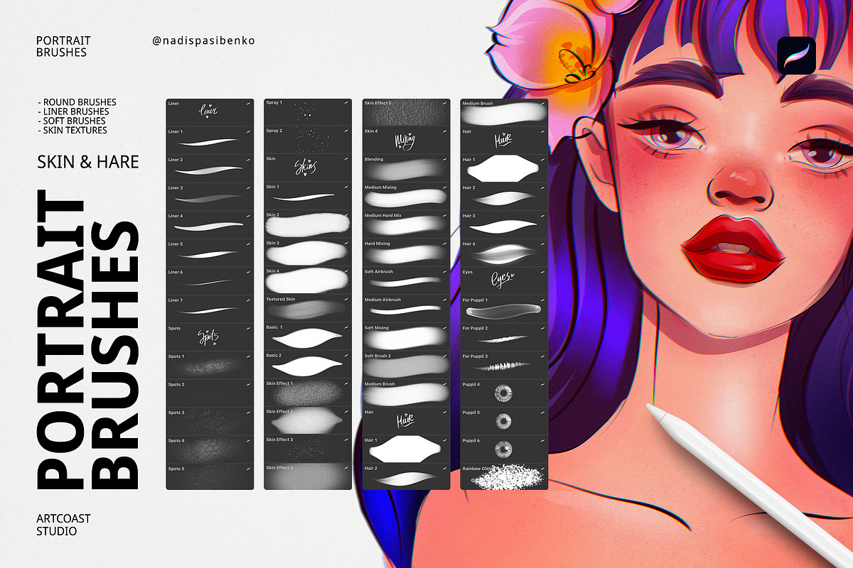 Portrait Brushes Pack for Procreate, a Brush Add-On by Spasibenko Art (Photo 3 of 7)