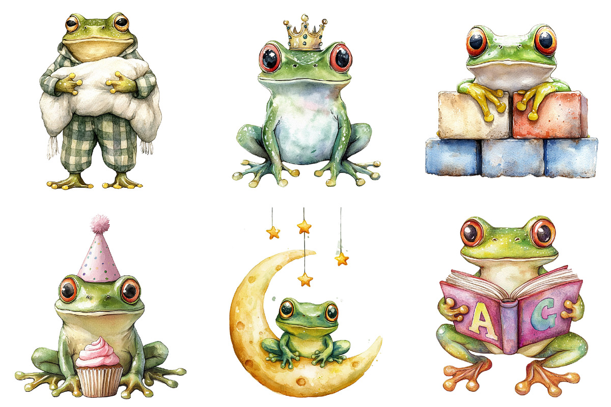 Frog Nursery Clipart Sublimation, an Illustration by Watercolor design (Photo 2 of 4)