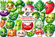 Watercolor Kawaii Vegetables Clipart, an Illustration by Canvas Craft (Thumbnail 1 of 7)