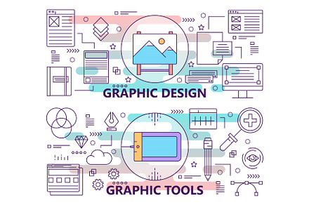 Vector set of banners with graphic, a Technology Illustration by Sky Pics Studio