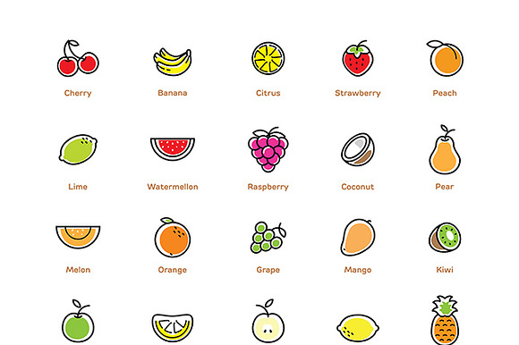 Fruit Icons Set.