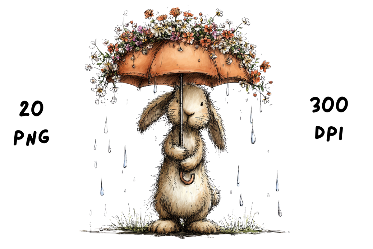 Whimsical Rainy Bunny Clipart, an Animal Illustration by GiraffeCreative (Photo 14 of 19)