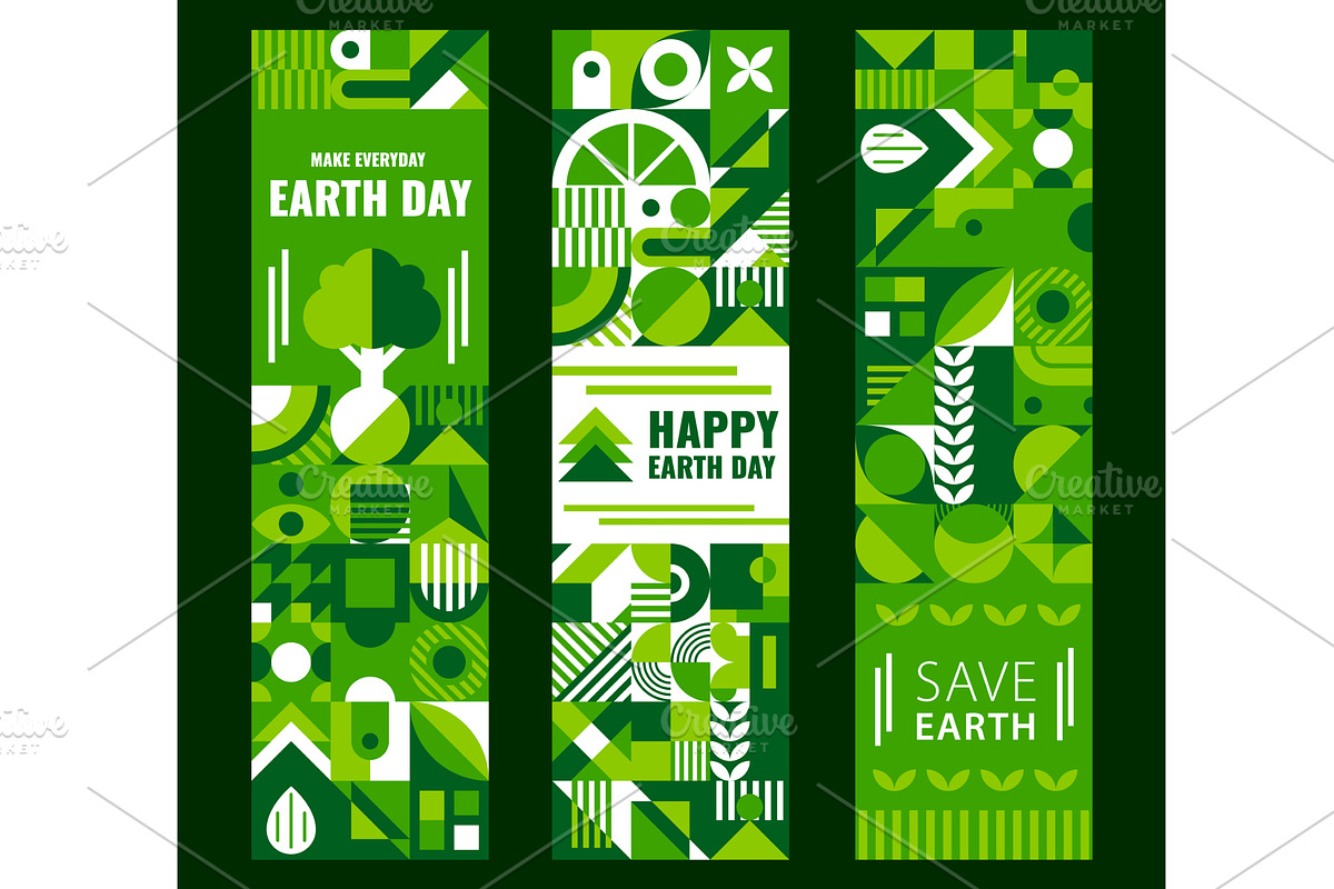 Earth day banners with green shapes, a Seasonal Illustration by Buch&Bee