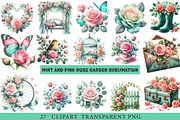 Mint and Pink Rose Garden Png, an Illustration by cherrydesign (Thumbnail 1 of 3)
