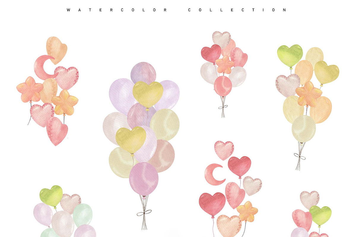 Watercolor Balloons Clipart Set, a Decorative Illustration by Sunshine Art (Photo 3 of 8)