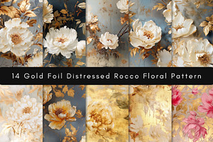 Distressed Gold Oil Painting Floral