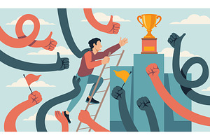 People hands supporting. Man strives, a Person Illustration by YummyBuum