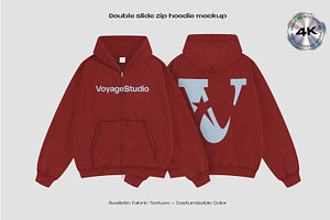 Double slide zip hoodie mockup
