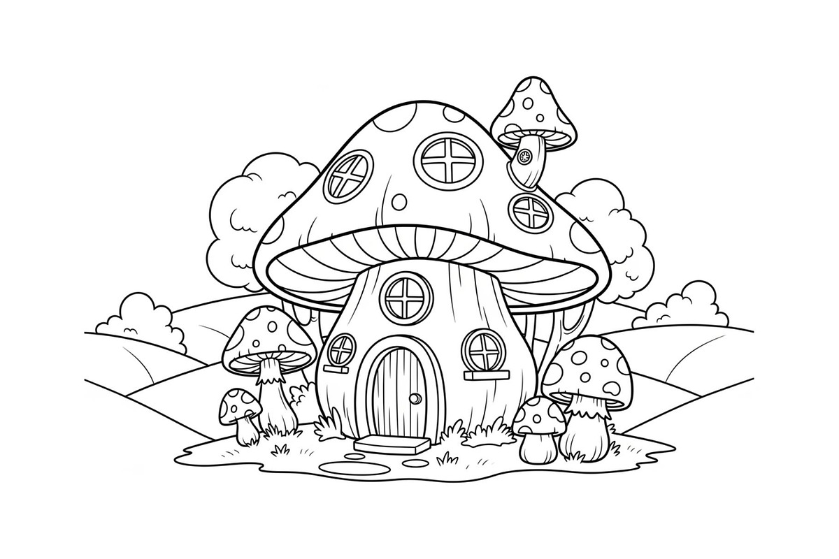 Whimsical Mushroom House Line Art bu, an Illustration by Designs_River (Photo 2 of 51)