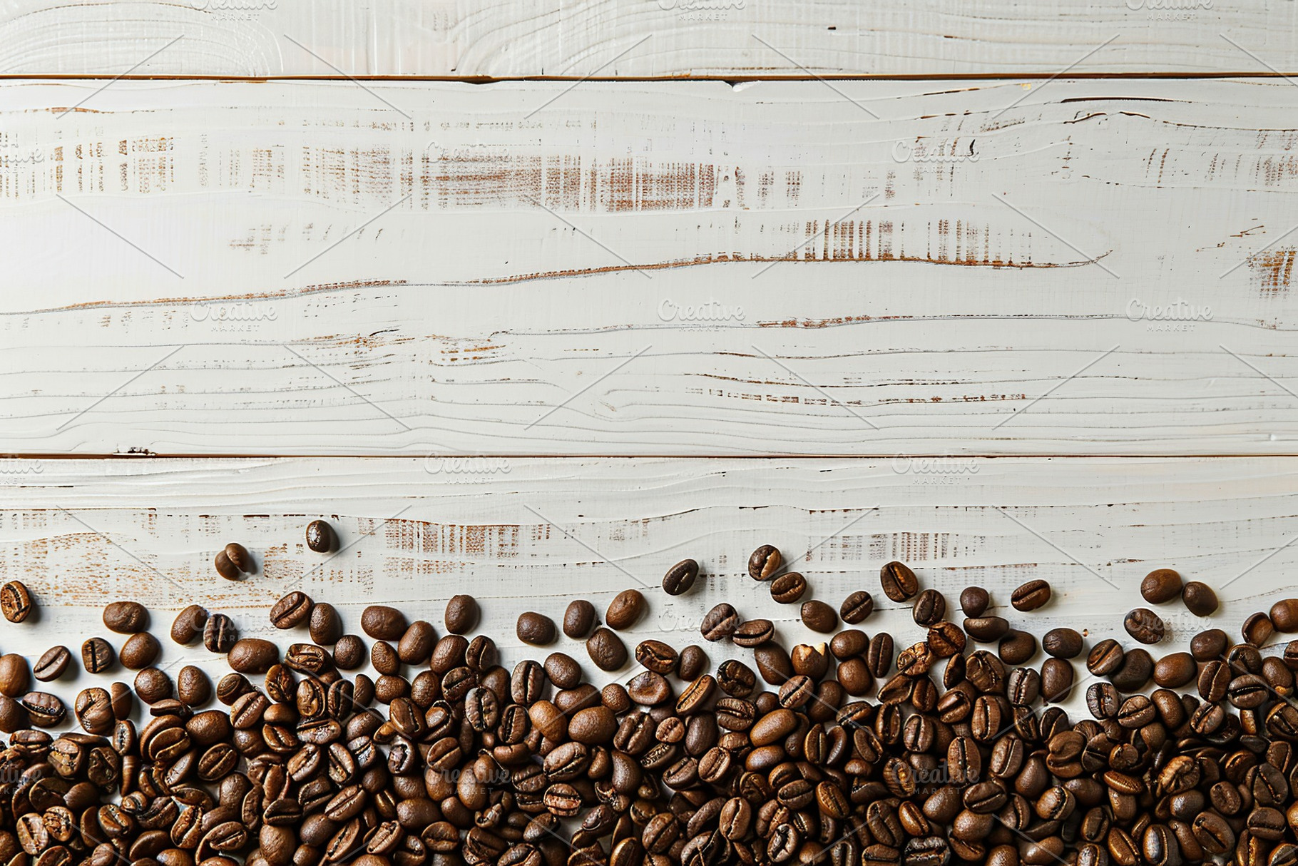 Flat lay of coffee beans with copyspace on wooden table, a Food & Drink Photo by AlyaAnd