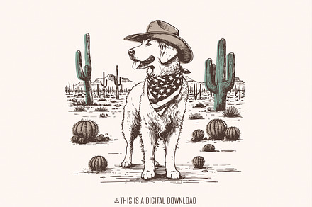 Cowboy Dog in Desert Illustration, an Illustration by SharpMarketplace
