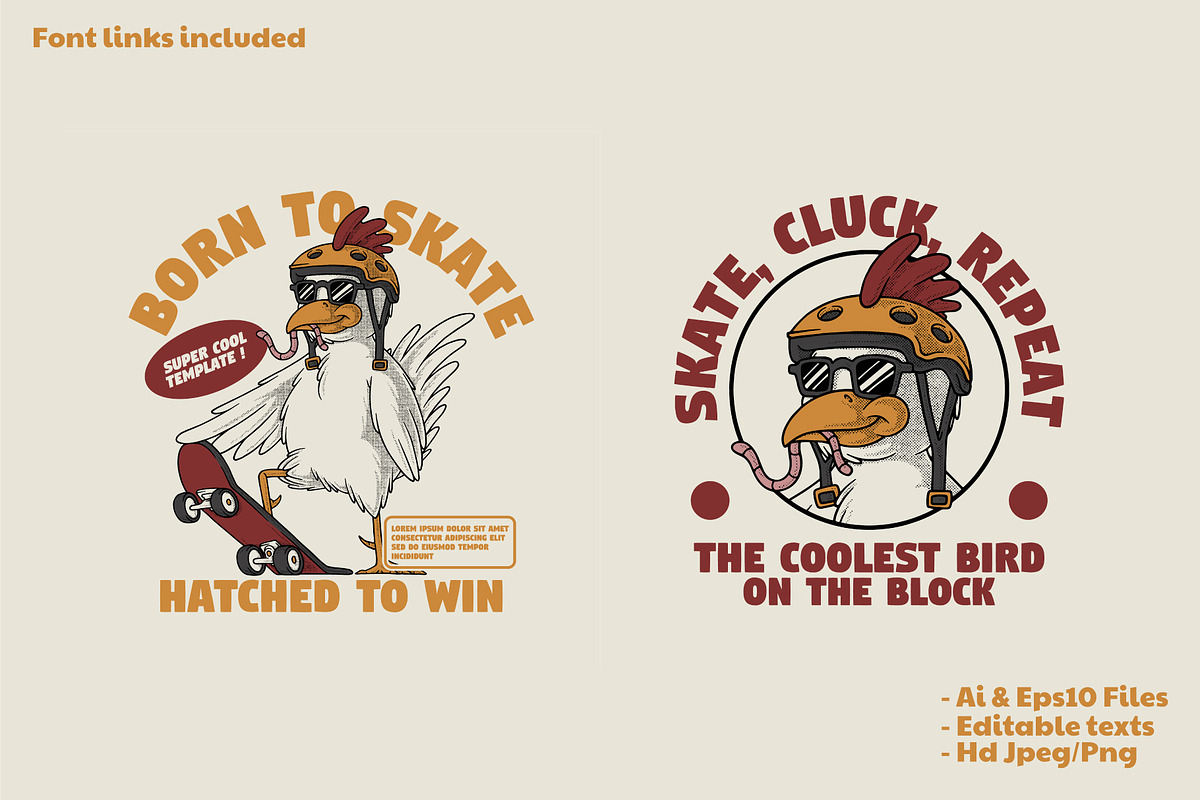 retro cool skateboarder chicken, a Branding & Logo Template by Judsart (Photo 1 of 3)