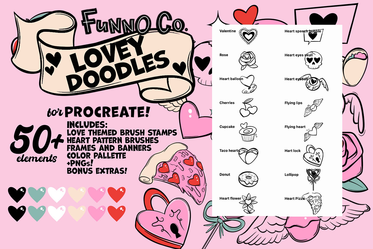 Love Doodles Procreate Brush Pack, a Brush Add-On by Funno Co. (Photo 4 of 7)