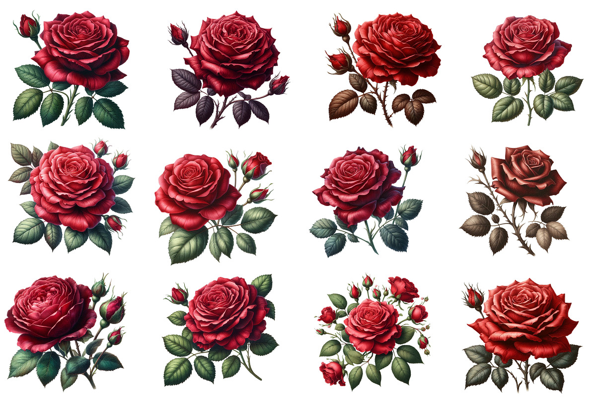 Vintage Red Roses Clipart, an Illustration by Designworld (Photo 2 of 4)