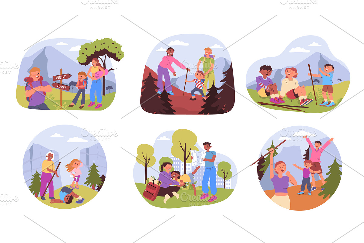 Family hiking adventure concept, a Sport Illustration by alexdndz