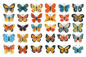 Colorful Flat Butterflies. Butterfly