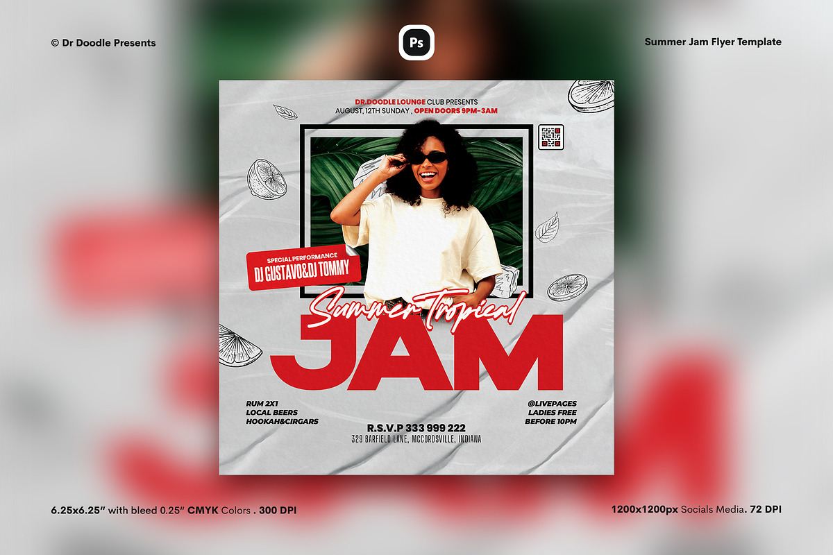 Summer Jam Flyer & Social Media, a Flyer Template by iDoodle Studio