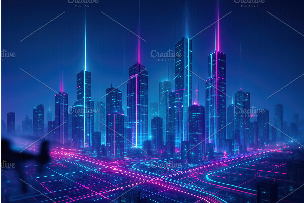A futuristic cityscape at night, an Object Illustration by Sergey Kotenev