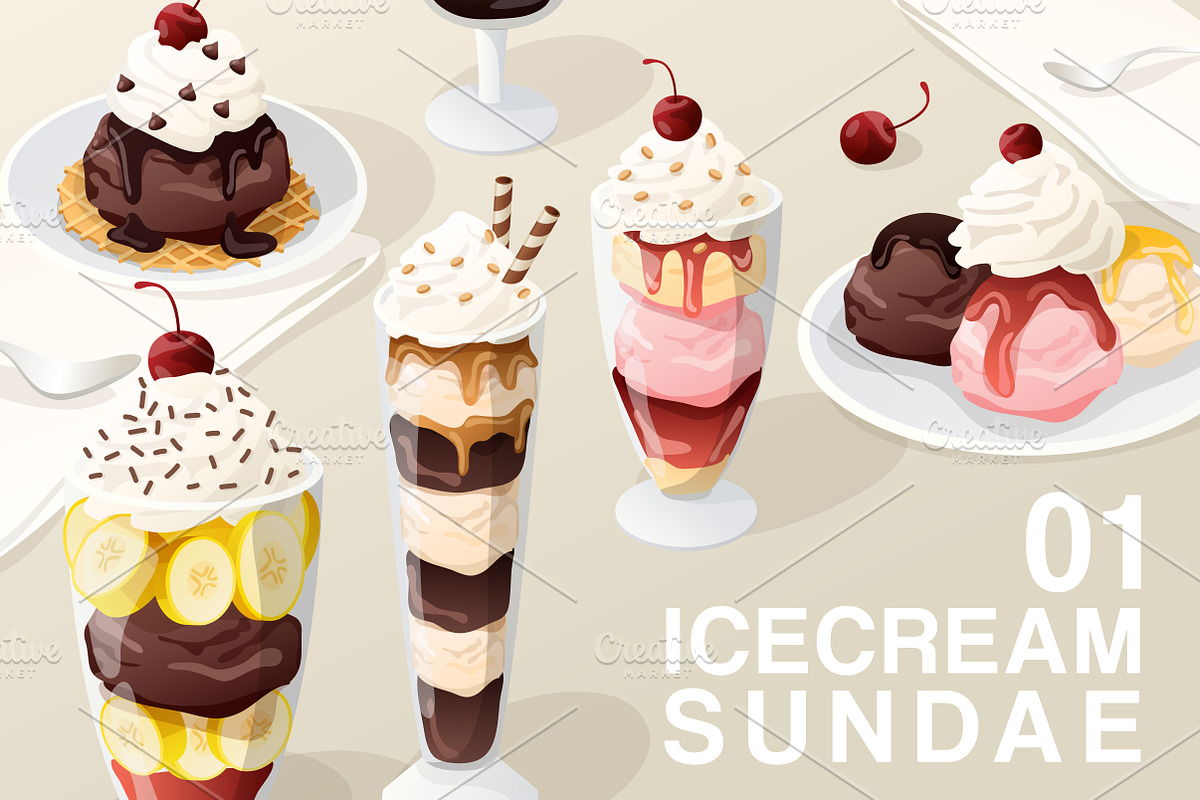 Set of Icecream Sundae 01, an Object Graphic by Daraon (Photo 1 of 2)