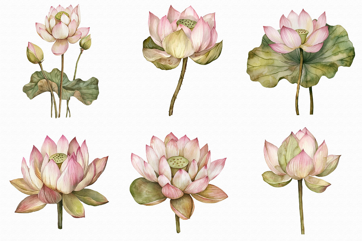 Watercolor Lotus Clipart, an Illustration by Libby Wishes (Photo 2 of 7)