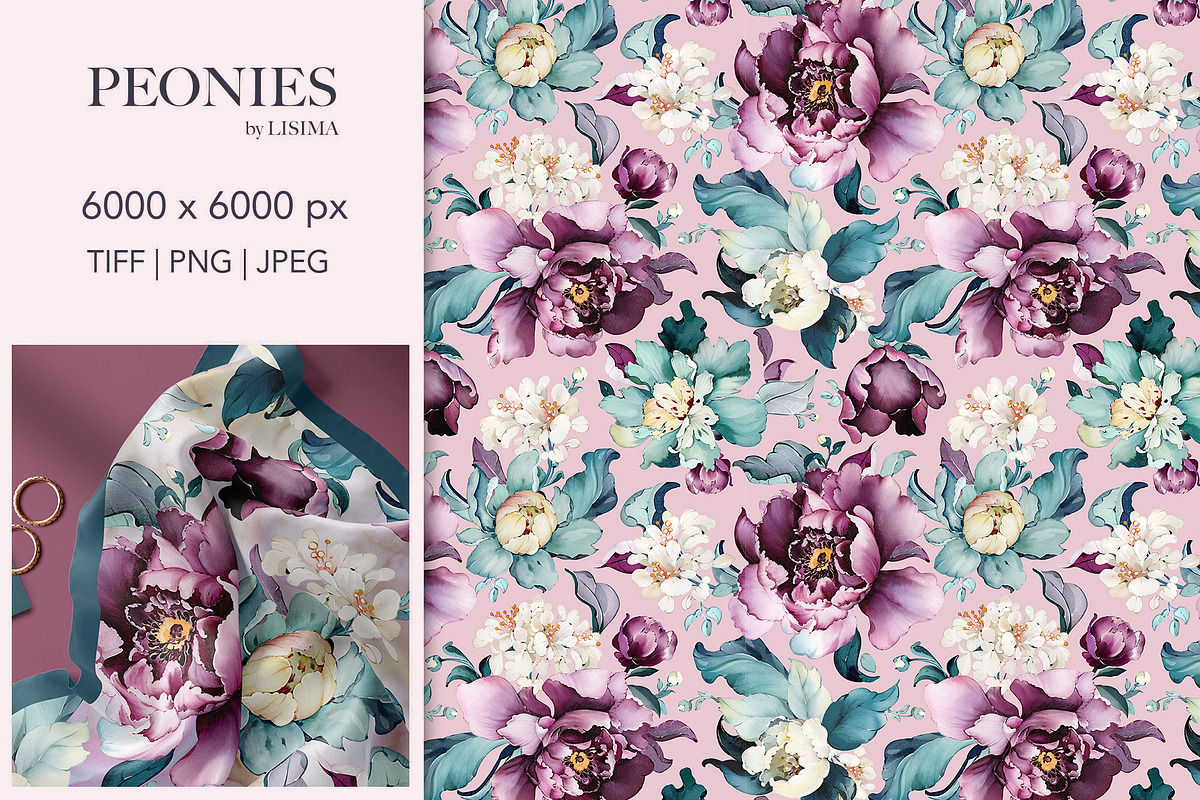 PEONIES seamless pattern, a Pattern Graphic by Lisima (Photo 8 of 16)