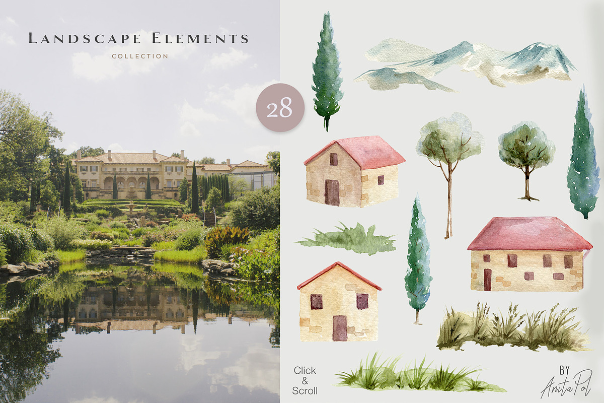 Botanical Watercolor Clipart Set, a Decorative Illustration by AnitaPol (Photo 10 of 21)