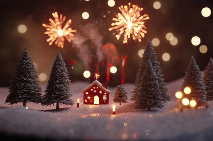 Miniature Christmas village with fir, a Photo by Iftikhar Alam