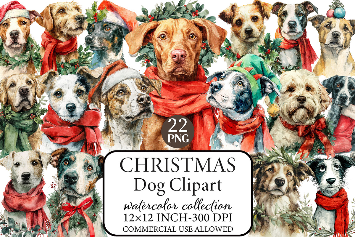 Watercolor Clipart - Christmas Dog, an Illustration by Libby Wishes (Photo 1 of 6)