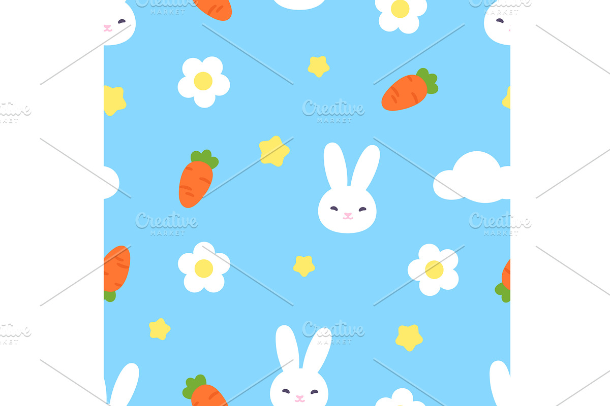 Bunny head, carrots and stars, an Animal Illustration by LadadikArt