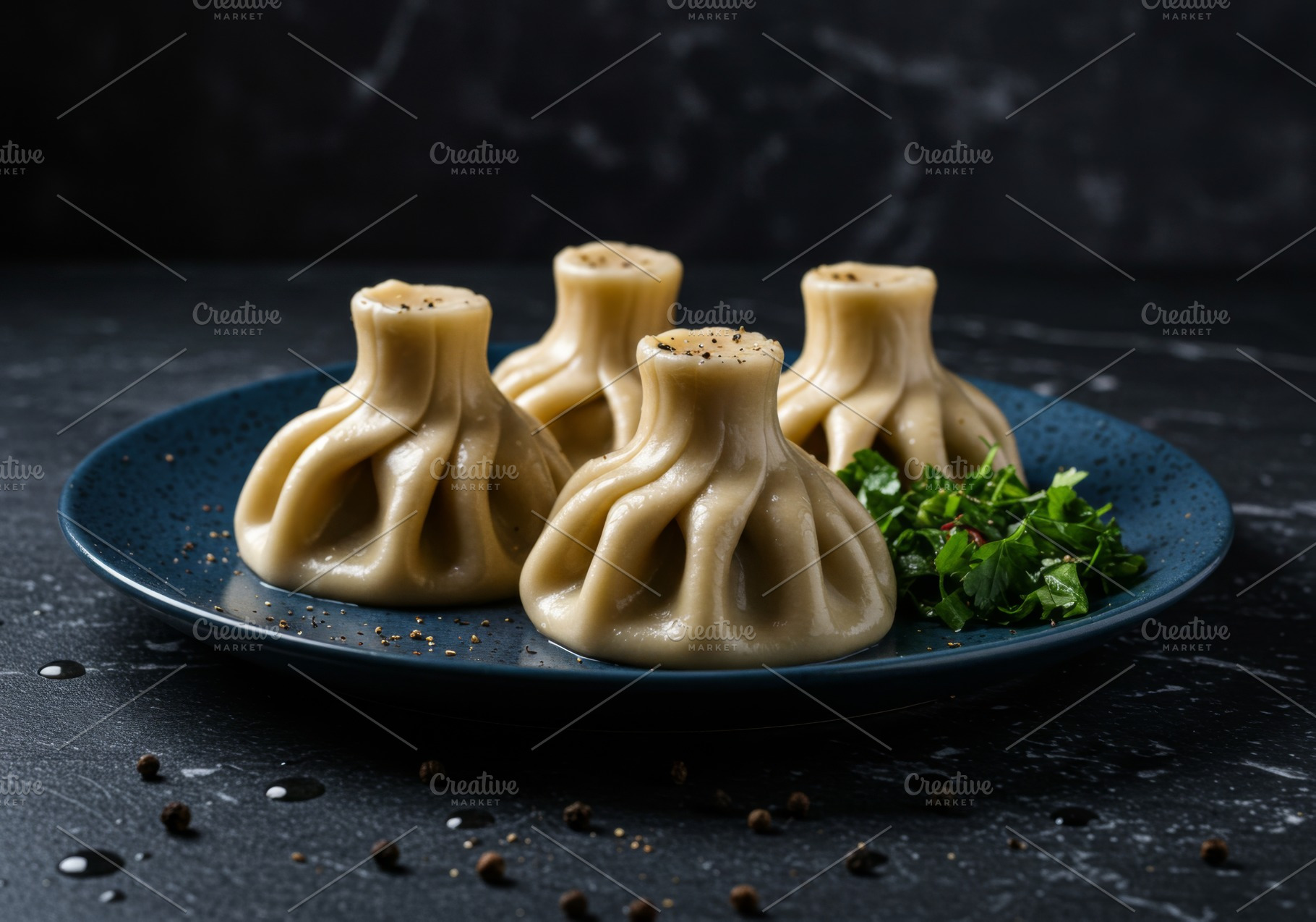 Traditional khinkali dumplings serve, a Food & Drink Photo by professorinc