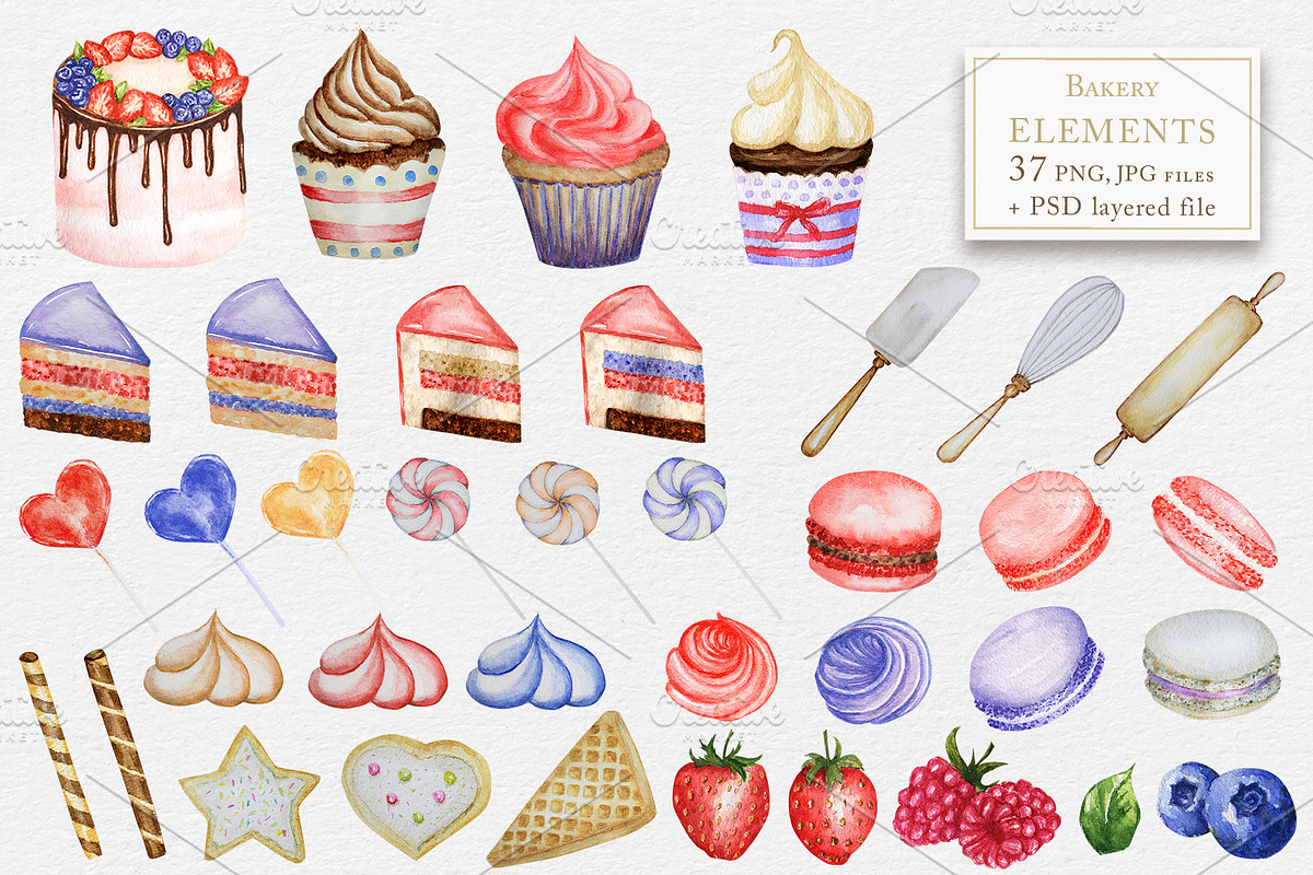 Sweet Cake Baking Watercolor clipart, an Object Graphic by svetlanaARTdreams (Photo 2 of 10)