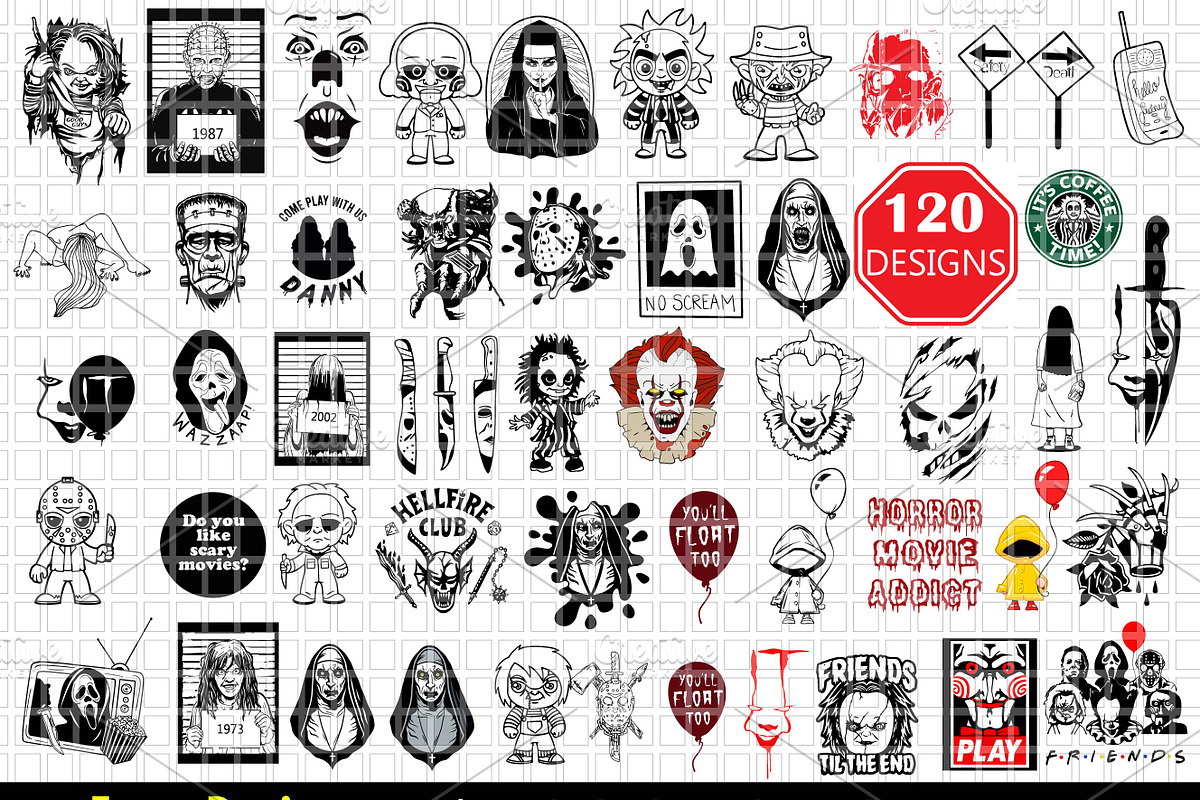 120 Horror Scary Movie SVG Bundle, an Object Illustration by FancyDesignStudio (Photo 1 of 3)