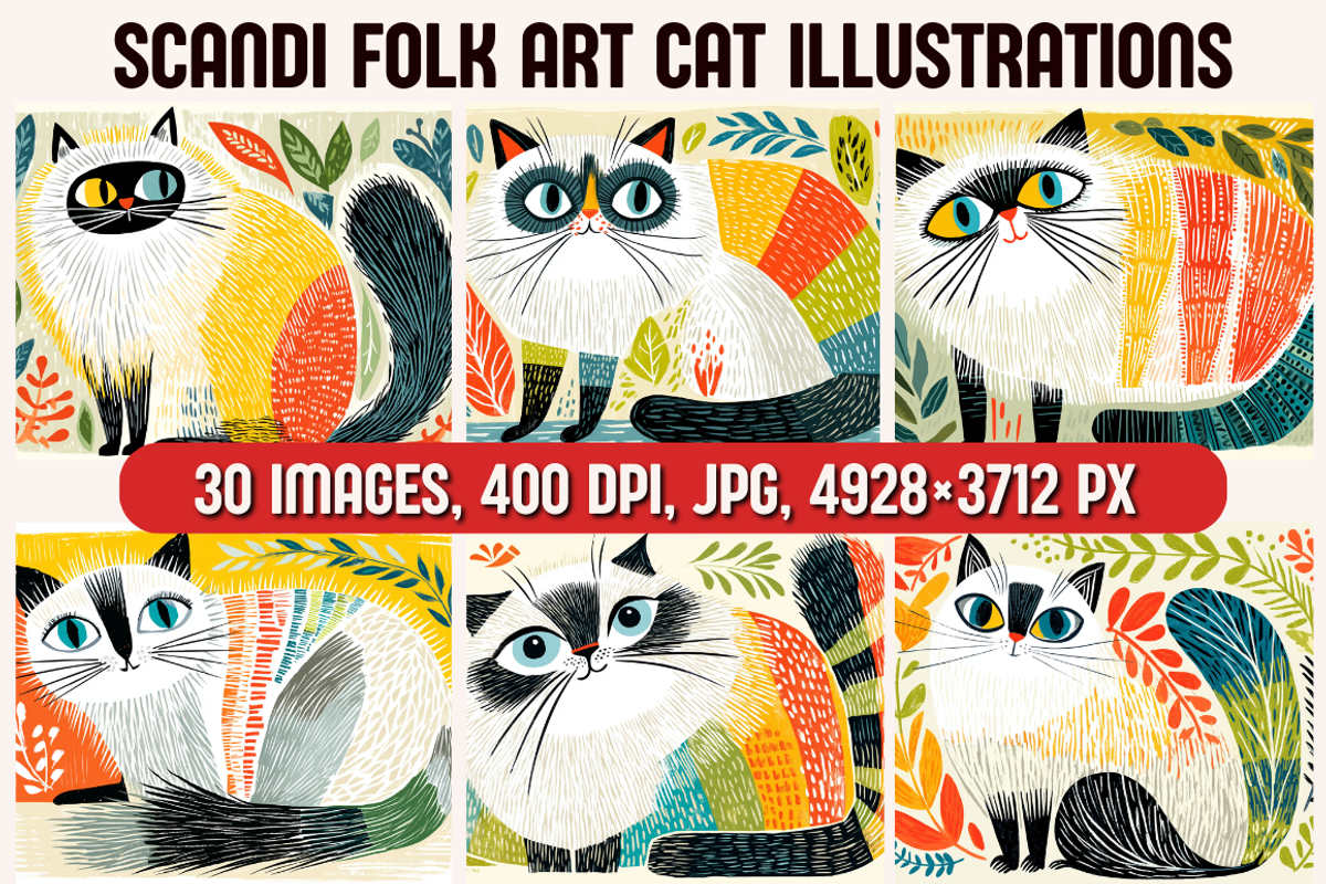 Scandi Folk Art Cat Illustrations, an Animal Illustration by PrintHaven Designs (Photo 1 of 8)