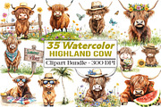Summer Highland cow clipart Set, an Illustration by DreamCafeArt (Thumbnail 1 of 5)