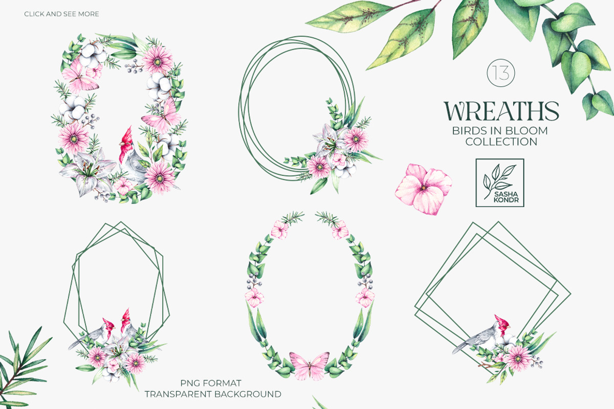 Birds in Bloom Watercolor Floral set, an Animal Illustration by SashaKondr (Photo 10 of 17)