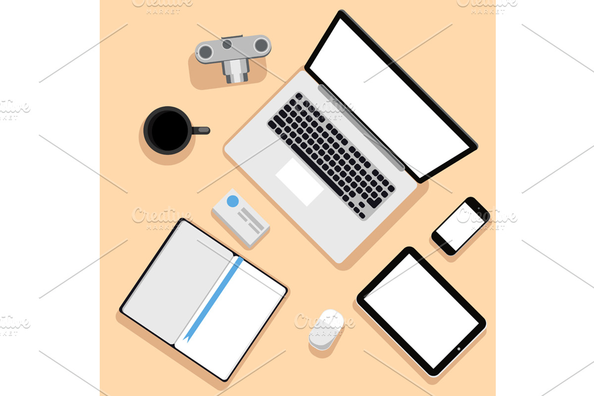 Top view of workplace with laptop