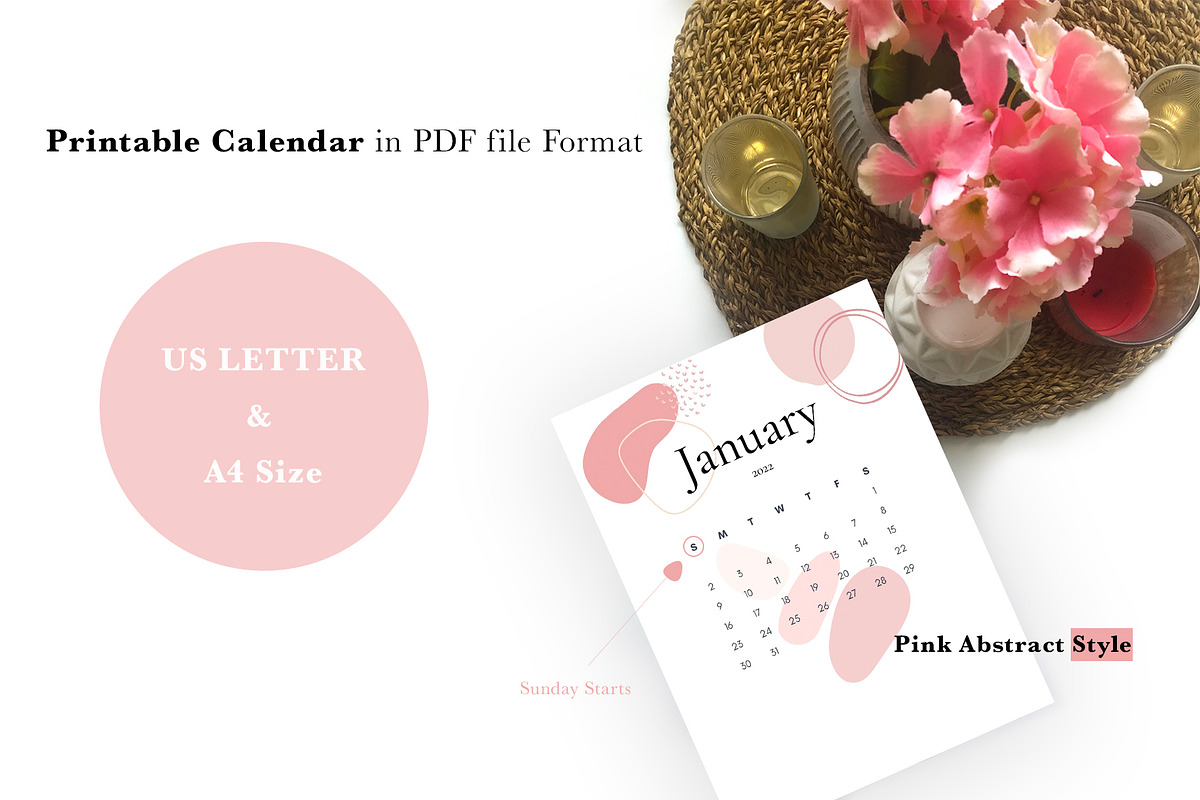 Printable Calendar 2022 - Pink Style, a Stationery Template by Bonita Digital Design (Photo 2 of 4)