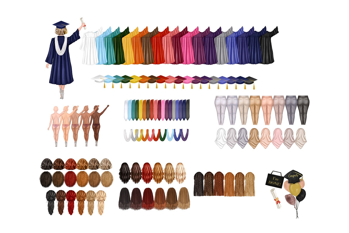 Graduation Girl with Dog Clipart Set, a Person Illustration by ColorfulPT (Photo 2 of 9)