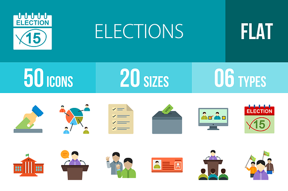 50 Elections Flat Colorful Icons