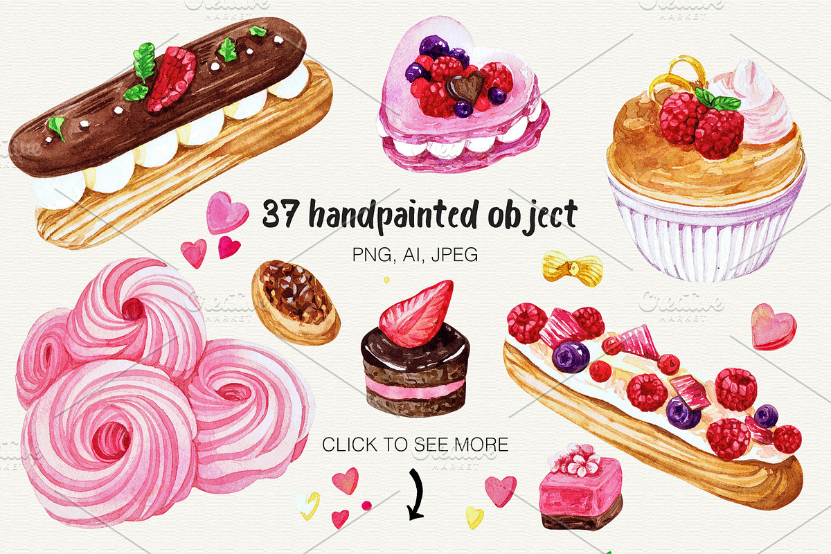 French Sweets Watercolor Collection, a Food Illustration by Olga Alexeenko (Photo 2 of 6)