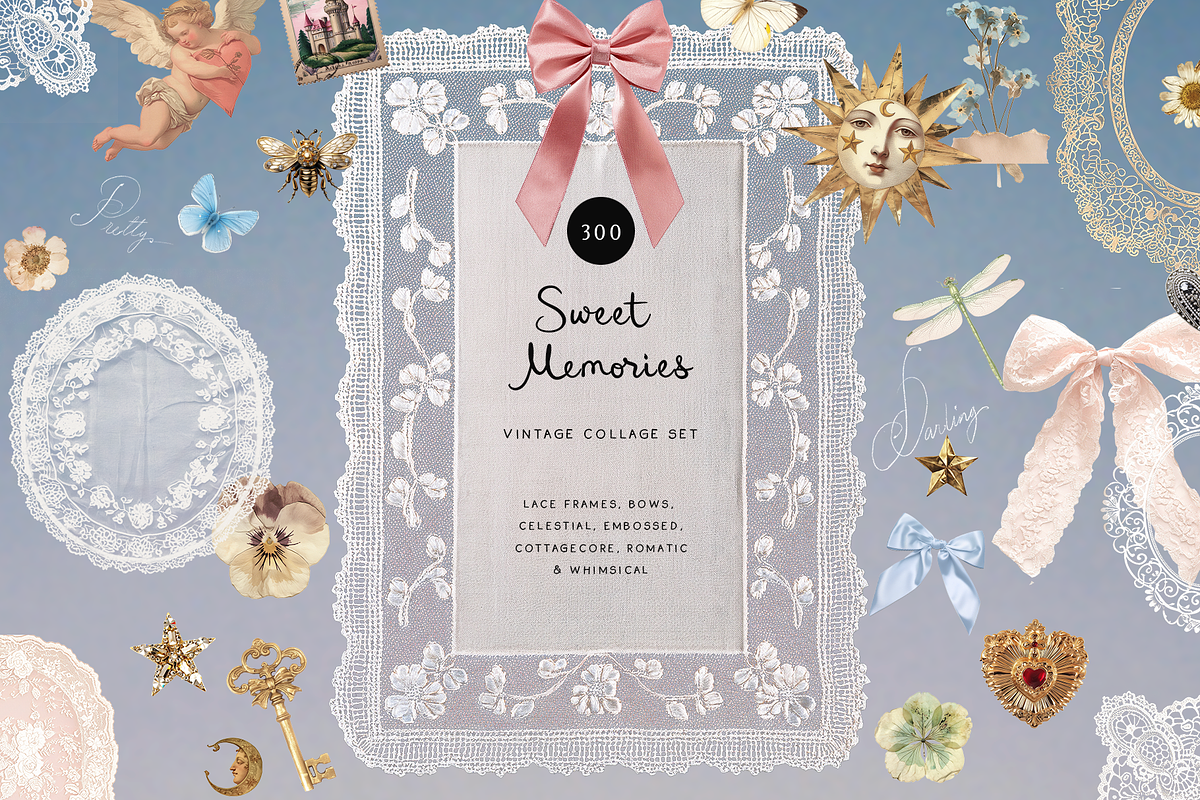 Vintage collage scrapbook lace bows, an Object Graphic by Grace Noboa Illustrations (Photo 1 of 15)