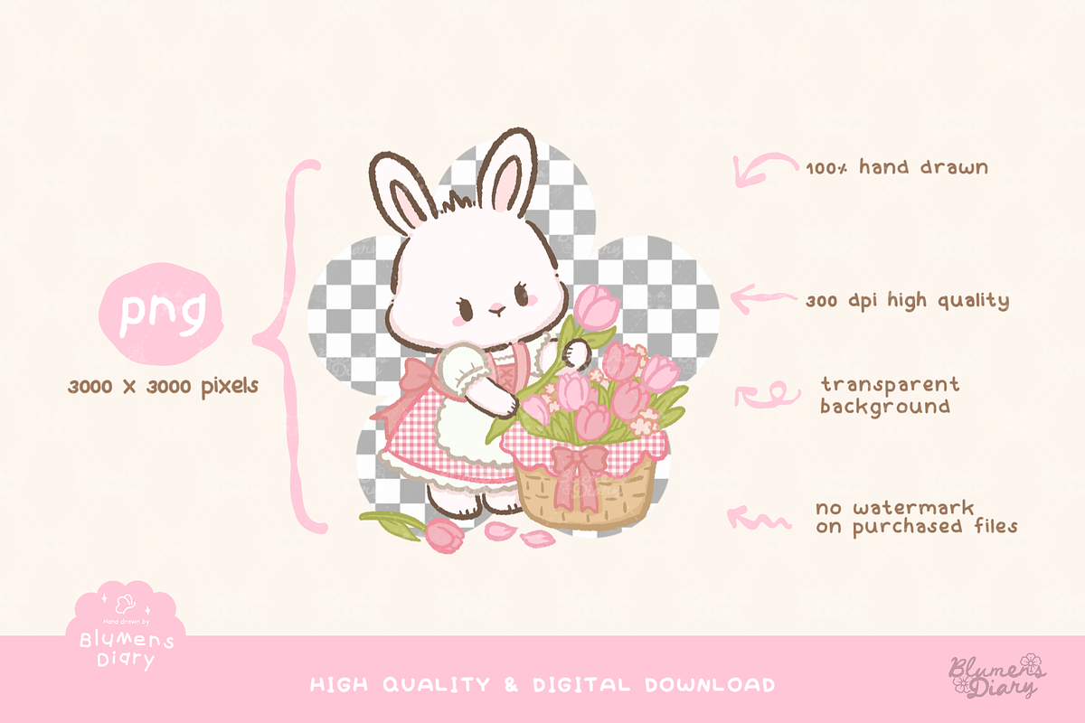 Alpine Flower Meadow Bunny Clipart, an Animal Illustration by Blumensdiary (Photo 3 of 6)
