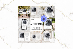 Funeral Bundle B&W Canva FR006, a Stationery Template by TyphoonStudio
